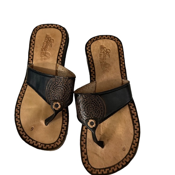 Mules slide flip flops thong sandals brown leather boho fashion flat - Picture 3 of 5